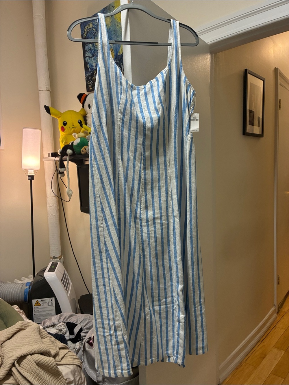 Old Navy Linen Blend Blue & White Striped Sleeveless Summer Dress